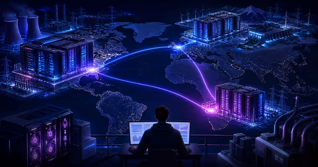 Mapa global de data centers de IA conectando Estados Unidos, Noruega e Brasil
