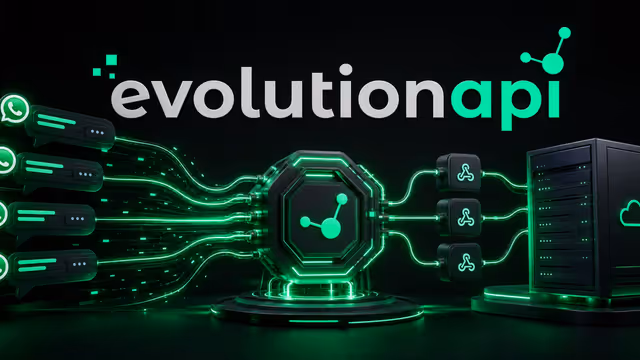 Ilustração da Evolution Go conectando conversas do WhatsApp a uma API hospedada em servidor VPS
