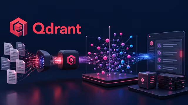 Ilustração do Qdrant armazenando embeddings e retornando busca semântica em um servidor VPS