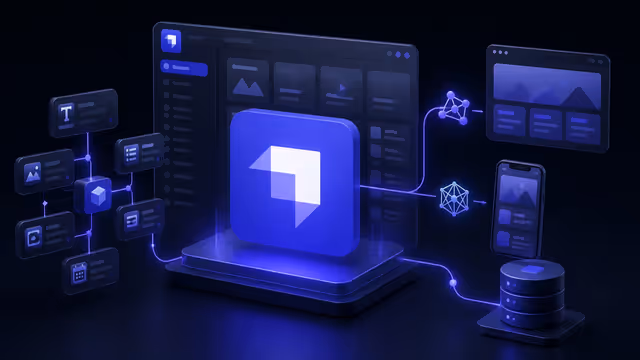 Ilustração do Strapi auto-hospedado em uma VPS, conectando painel de conteúdo, APIs e banco de dados