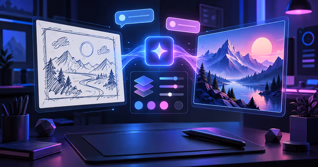 Rabisco simples em uma tela se transforma em imagem digital pronta por meio de uma interface de inteligência artificial