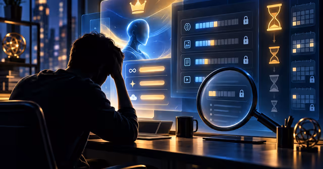 Usuário frustrado analisa medidores e limites pouco claros em uma assinatura premium de inteligência artificial