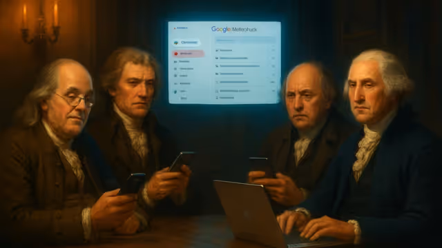 Imagem ilustrativa: Jefferson, Franklin e Adams no Google Meet: o comercial de IA que irritou meio mundo