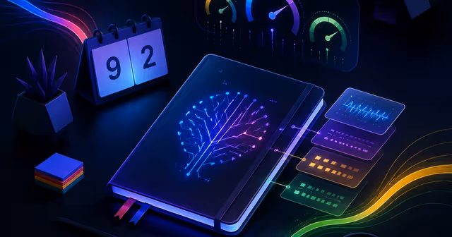 Ilustração de notebook com medidores de capacidade computacional e calendário marcado em 2 de setembro
