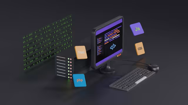 Setup moderno de computador com teclado e mouse para artigo sobre software e ferramentas digitais