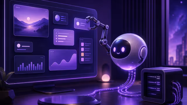 Assistente de IA pessoal operando aplicativos em um computador conectado a servidor