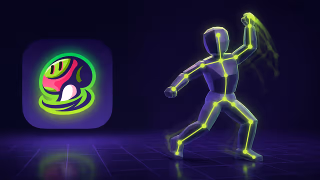 Personagem 3D gerado por IA com esqueleto de animacao, com a marca da Meshy