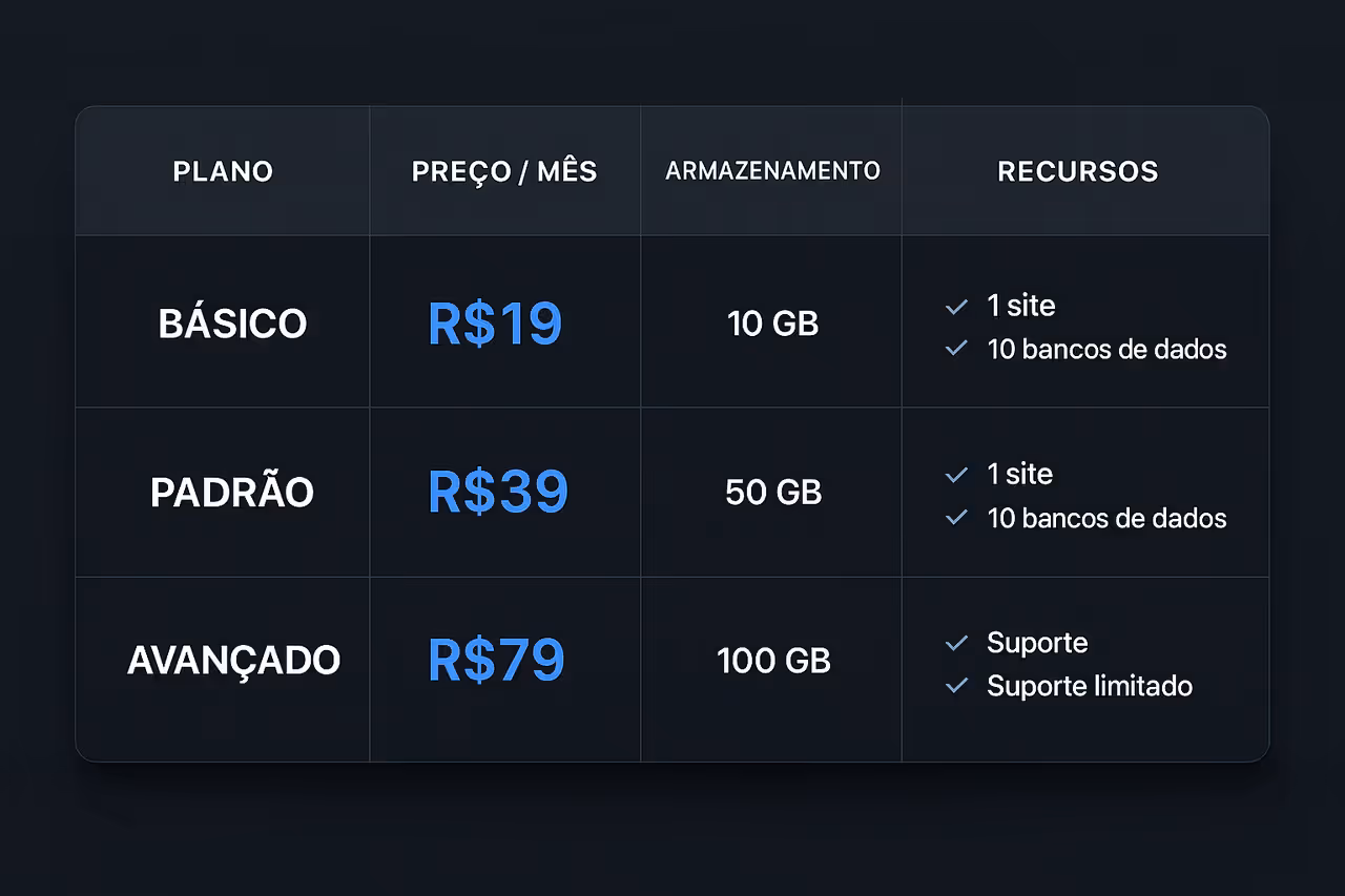 Tabela de preços dos planos de hospedagem Napoleon 2026: Start, Personal, Business, Enterprise, Corporate e Cloud VPS com preços mensais