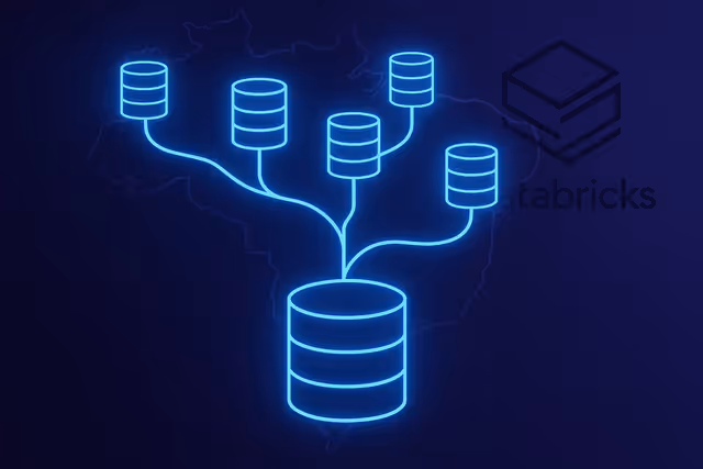 Ilustracao conceitual do Neon Database com branches como Git e logo Databricks ao fundo