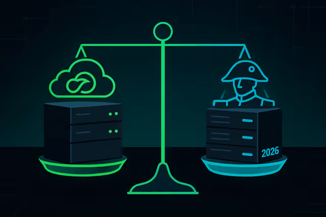 Capa do artigo comparativo Turbo Cloud vs Napoleon 2026: duas hospedagens lado a lado, conceito visual de comparação entre WordPress especializado e cPanel enterprise em fundo escuro