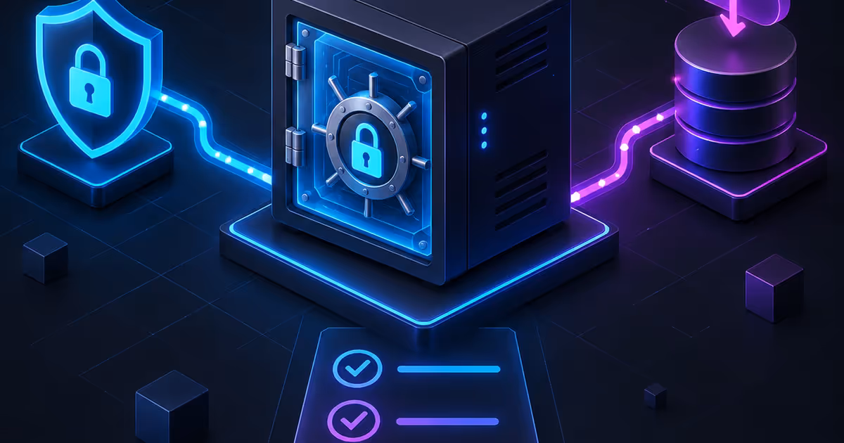 Cofre digital auto-hospedado em uma VPS conectado a HTTPS e a uma cópia de backup externa.
