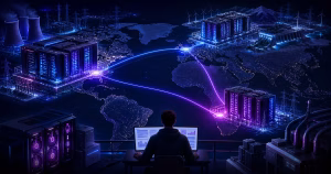 Mapa global de data centers de IA conectando Estados Unidos, Noruega e Brasil