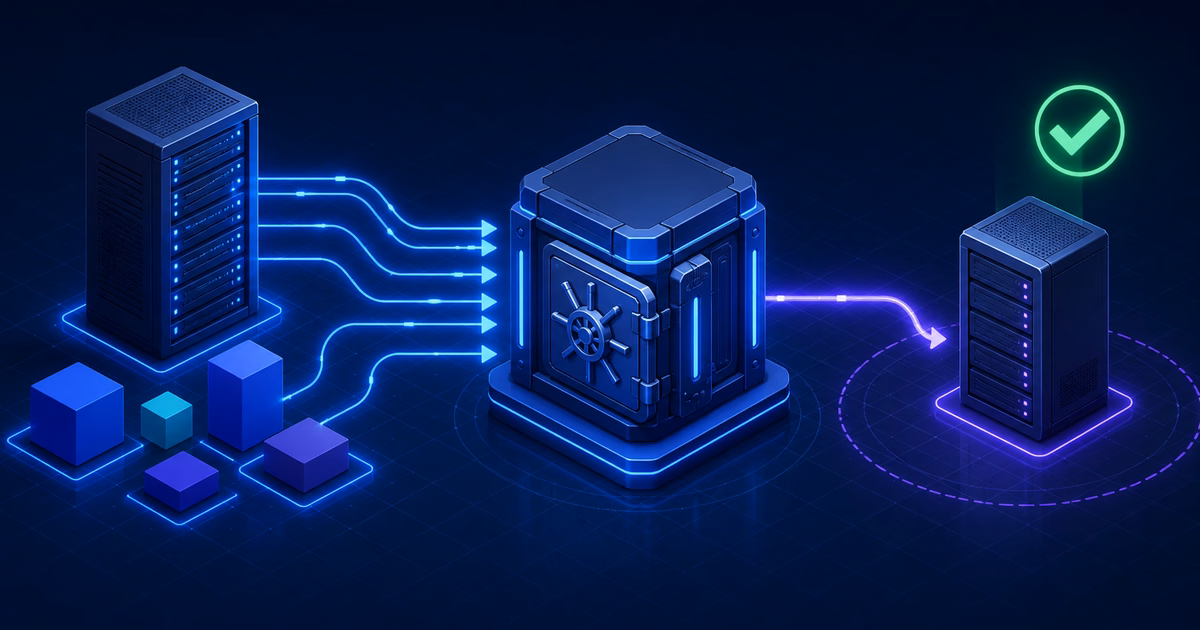 Cloudflare Tunnel, backup e monitoramento para VPS em 2026 2 Dados saem de um servidor para um cofre externo e são restaurados com sucesso em um servidor de teste