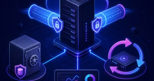 Servidor em VPS conectado por túnel seguro com backup externo, restauração e monitoramento ao redor