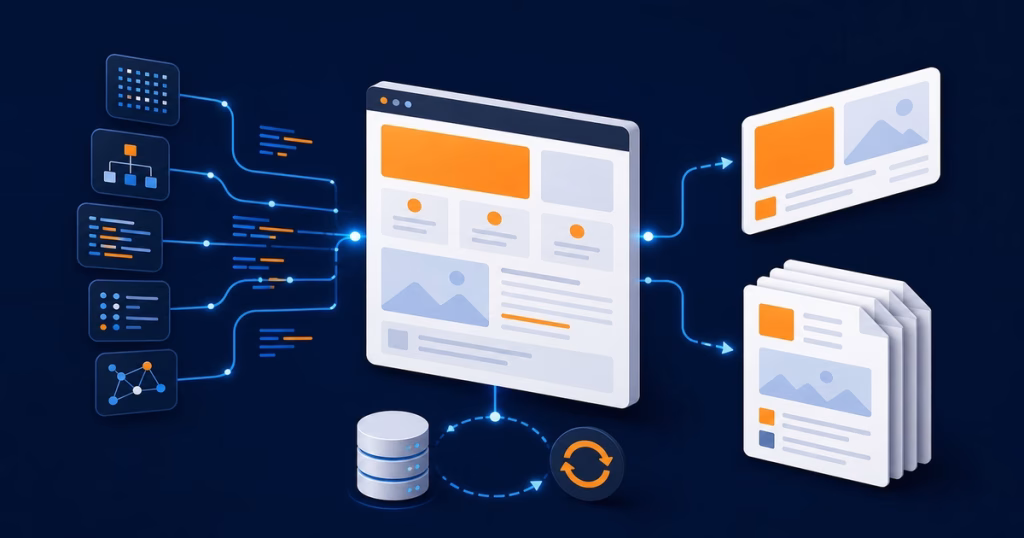 Template web gerando um card social e um PDF por um fluxo automatizado com cache