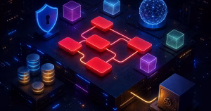 Ilustração de um fluxo visual em containers Docker numa VPS, protegido por SSL e conectado a um cofre de backup