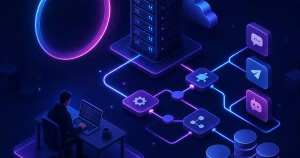 Ilustração de teste controlado de VPS para automação self-hosted