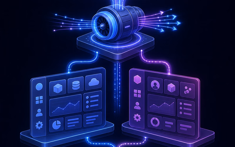 cPanel vs DirectAdmin vs LiteSpeed em 2026: painel, servidor web e custo real 1 Diagrama em camadas mostrando VPS na base, dois painéis alternativos, servidor web complementar e sites no topo