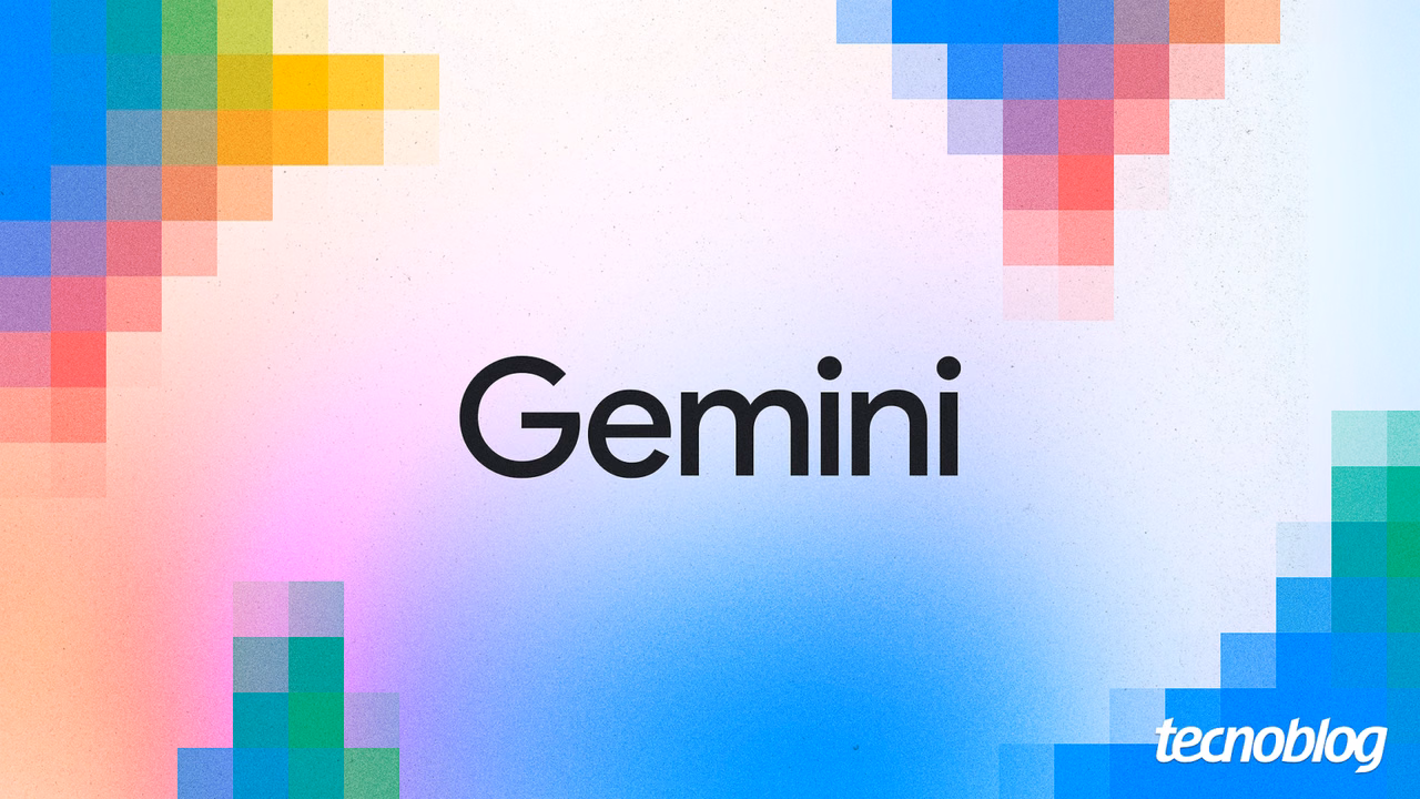 O presente do Google para estudantes tem uma pegadinha 1 Arte colorida com o nome Gemini em destaque e formas geométricas nas bordas