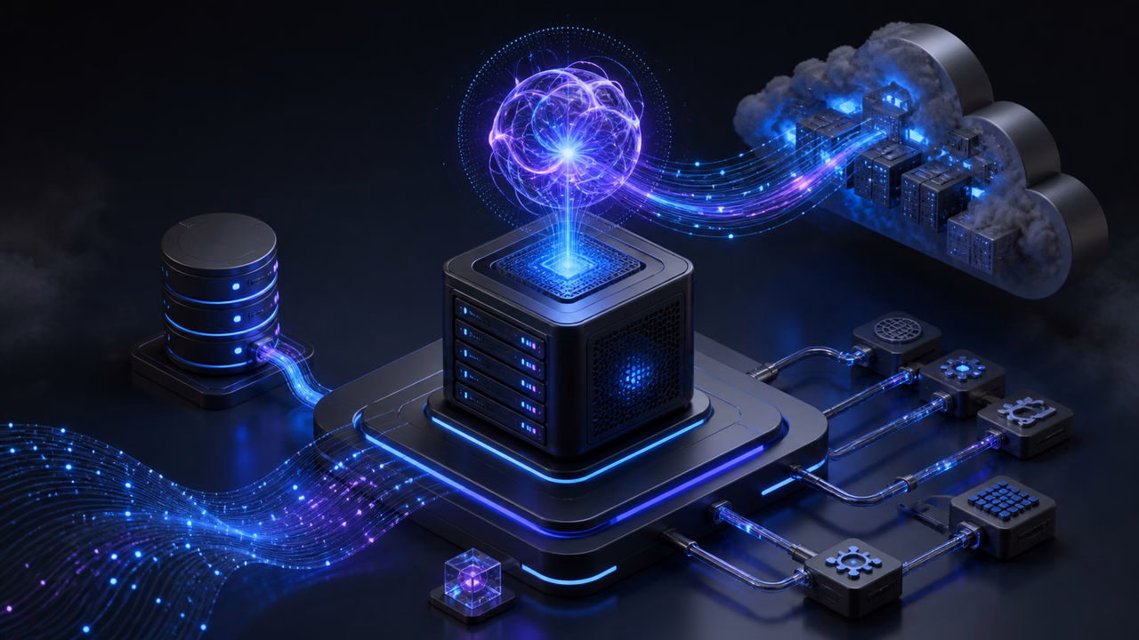 LangChain em VPS: vale a pena para agentes de IA e RAG em 2026? 1 Camadas de uma aplicação de agente de IA conectando VPS, modelo externo, banco e ferramentas