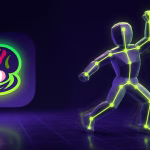 Personagem 3D gerado por IA com esqueleto de animacao, com a marca da Meshy