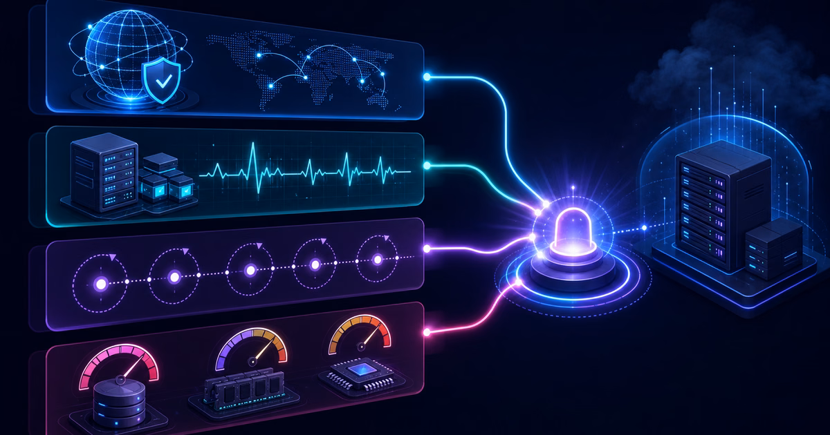Cloudflare Tunnel, backup e monitoramento para VPS em 2026 3 Camadas de monitoramento externo, saúde da aplicação, jobs e recursos convergem para um alerta central