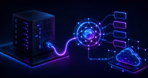 Servidor VPS alimentando um agente de IA conectado a mensagens e API externa na nuvem