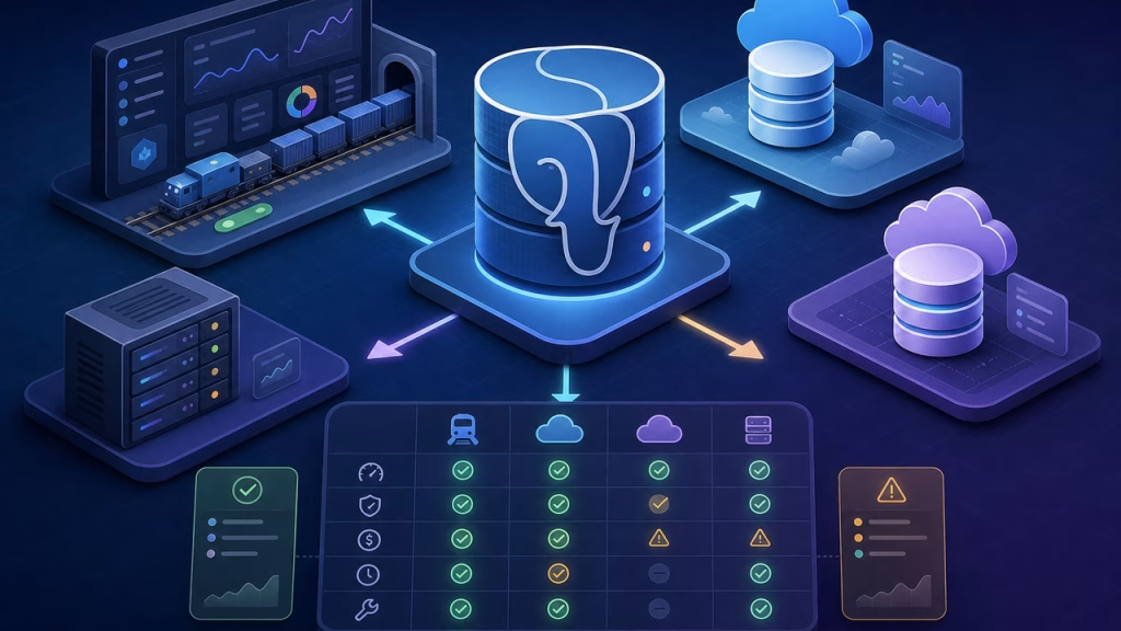 Imagem ilustrativa: Railway Postgres em produção: vale a pena ou é melhor Supabase, Neon ou VPS?