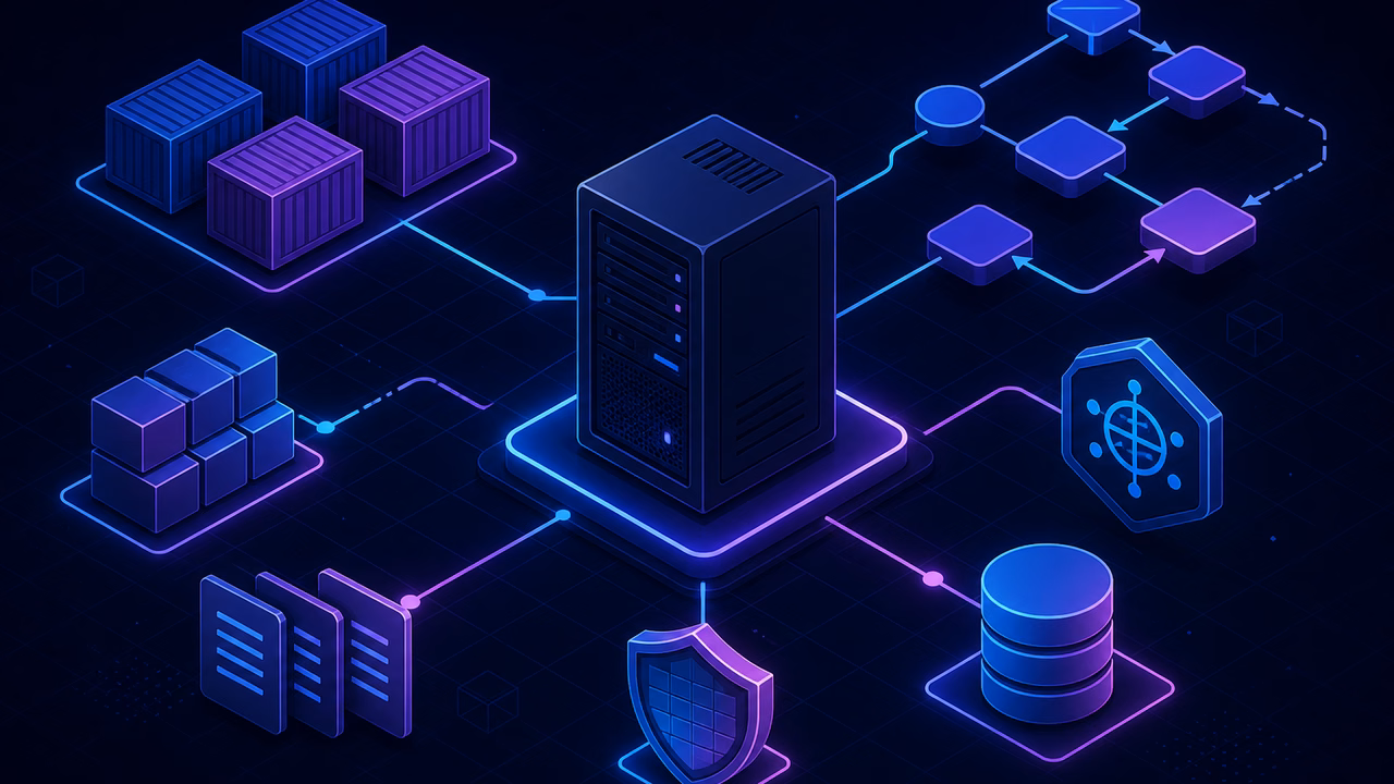 Vultr VPS Brasil 2026: vale a pena para n8n, APIs e apps pequenos? 1 Arquitetura de VPS com contêineres, automação, banco de dados, segurança e arquivos de configuração
