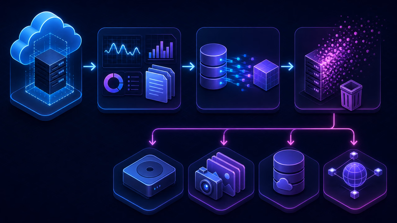Vultr VPS Brasil 2026: vale a pena para n8n, APIs e apps pequenos? 2 Fluxo visual para criar, medir, exportar e destruir uma VPS, seguido da revisão de recursos residuais