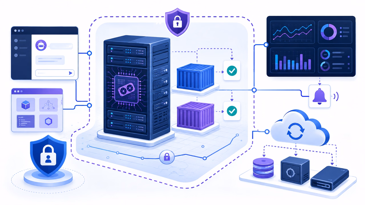 Como rodar Ollama e Open WebUI com Docker em VPS GPU sem expor seus dados 3 Ilustração: Valide, monitore e faça backup