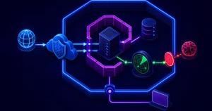 Servidor VPS protegido por proxy em nuvem, firewall e monitoramento de tentativas