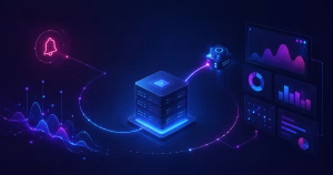 Ilustração de uma VPS como núcleo conectada a alerta, métricas, dashboard e sonda externa