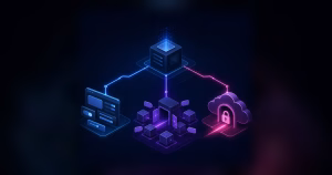 Ilustração isométrica de uma VPS com três rotas para Nginx Proxy Manager, Traefik e Cloudflare Tunnel
